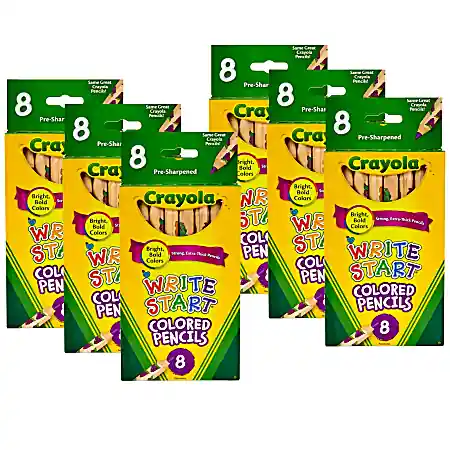 Crayola Write Start Colored Pencils, 5.3 mm, Assorted Colors, 8 Colored Pencils Per Box, Set Of 6 Boxes Hot Deal