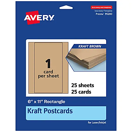 Professional Grade Avery&reg; Printable Postcards, 95280-KMC25, Rectangle, 6" x 11", Kraft Brown, Pack Of 25