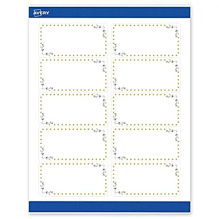Avery&reg; Printable Labels & Sure Feed&reg;, S00-DNC-PRWMP10, 2" x 4", Matte White, Preprinted Green Floral & Gold Dots Design, Pack Of 100 Shop Now