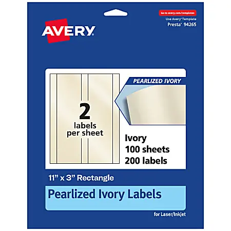 One Day Deal Avery&reg; Pearlized Permanent Labels, 94265-PIP100, Rectangle, 11" x 3", Ivory, Pack Of 200 Labels