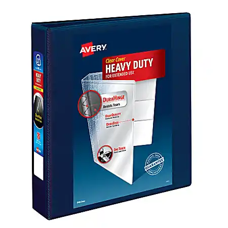 While Supplies Last Avery&reg; Heavy-Duty View 3 Ring Binder, 1.5" One Touch EZD&reg; Rings, Navy Blue, 1 Binder