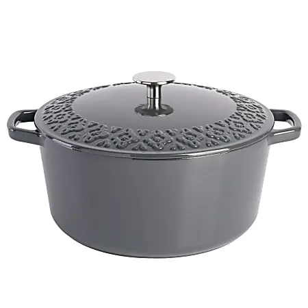Spice by Tia Mowry Savory Saffron 6-Quart Enameled Cast Iron Dutch Oven, Charcoal Professional Grade