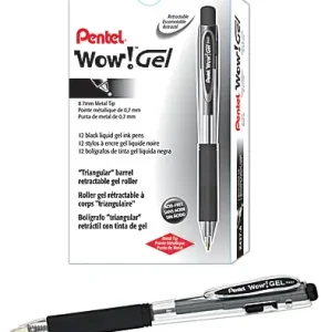 Discount Pentel&reg; Wow!&trade; Retractable Gel Roller Pens, Medium Point, 0.7 mm, Clear Barrel, Black Ink, Pack Of 12