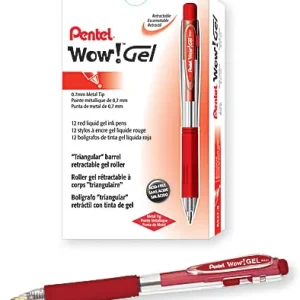 Top Rated Pentel&reg; Wow!&trade; Retractable Gel Roller Pens, Medium Point, 0.7 mm, Clear Barrel, Red Ink, Pack Of 12