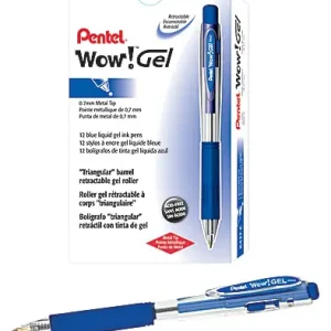 New Release Pentel&reg; Wow!&trade; Retractable Gel Roller Pens, Medium Point, 0.7 mm, Clear Barrel, Blue Ink, Pack Of 12