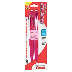 Best Price Pentel&reg; Twist-Erase Pink Click Mechanical Pencils, #2 Lead, 0.7 mm, Refillable, Pink Barrel, Pack Of 2