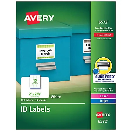 Avery&reg; Permanent ID Labels With Sure Feed&reg; Technology, 6572, Rectangle, 2" x 2-5/8", White, Pack Of 225 Labels Affordable