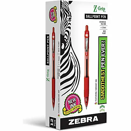 Zebra&reg; Pen Z-Grip&reg; Retractable Ballpoint Pens, Pack Of 12, Medium Point, 1.0 mm, Red Barrel, Red Ink Special Offer