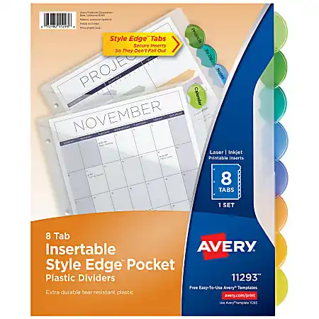 Direct From Factory Avery&reg; Style Edge Insertable Dividers With Pockets, Multicolor, Pack Of 8