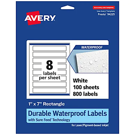 Avery&reg; Waterproof Permanent Labels With Sure Feed&reg;, 94225-WMF100, Rectangle, 1" x 7", White, Pack Of 800 Hot Deal