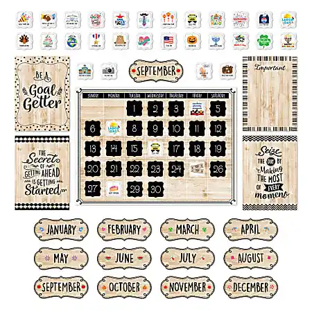 Creative Teaching Press Black, White, and Wood Calendar Set Bulletin Board Set, 87 Pieces Price Cut