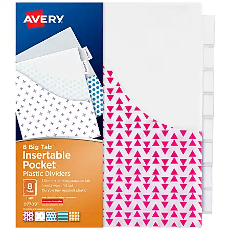 Genuine Avery&reg; Dividers for 3 Ring Binders, 8-Tab Binder Dividers, Plastic Binder Dividers with Pockets,1 Set (07709)