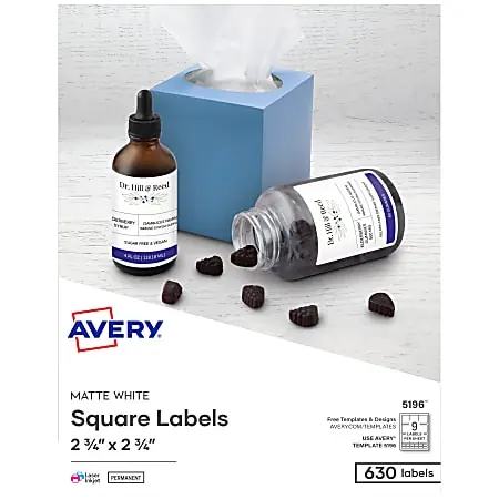 Avery&reg; Permanent Inkjet/Laser Diskette Labels, 5196, 3 1/2" , White, Pack Of 630 Sale