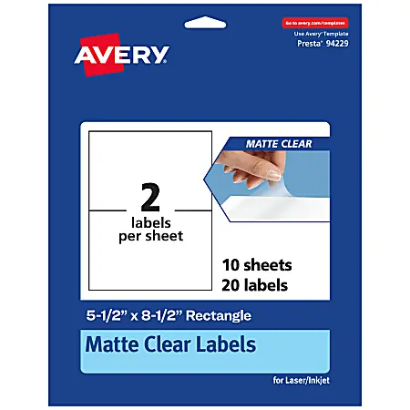 Handmade Avery&reg; Permanent Labels, 94229-CMF10, Rectangle, 5-1/2" x 8-1/2", Matte Clear, Pack Of 20