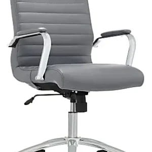 Top Rated Realspace&reg; Modern Comfort Winsley Bonded Leather Mid-Back Manager Office Chair, Gray/Chrome, BIFMA Compliant