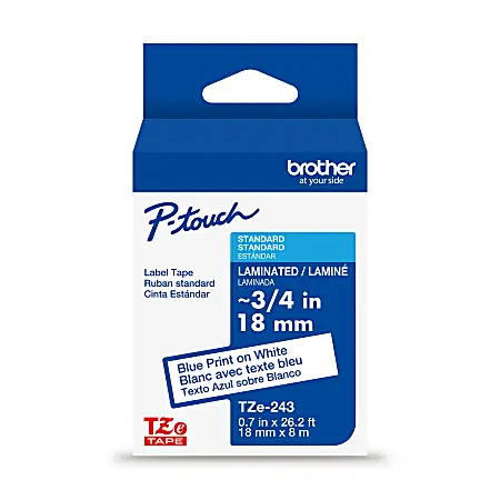 Deal Brother P-touch TZe-243, Laminated, 3/4" x 26.2 ft (18mm x 8m), Blue on White Label Tape
