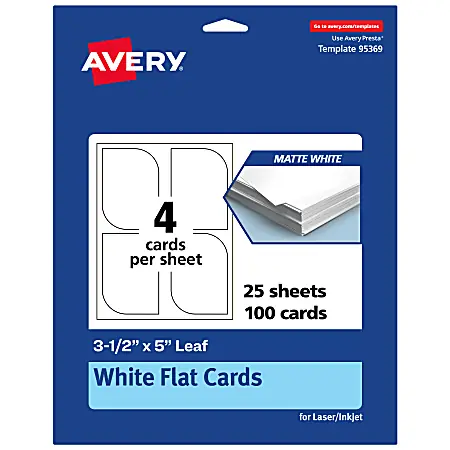 Trending Avery&reg; Print-To-The-Edge Flat Cards, 3-1/2"x5" Leaf, Matte White, Pack Of 100