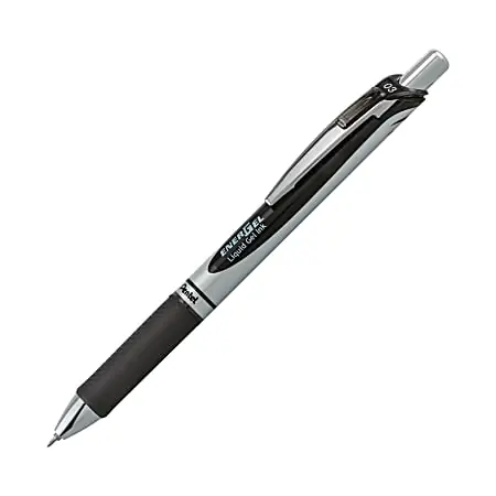 Pentel EnerGel RTX Retractable Liquid Gel Pens, Needle Point, 0.3 mm, Black/Silver Barrel, Black Ink, Pack Of 12 Secure Checkout