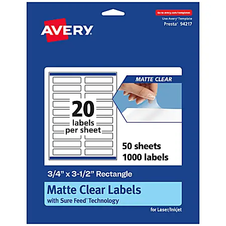 Today Only Avery&reg; Permanent Labels With Sure Feed&reg;, 94217-CMF50, Rectangle, 3/4" x 3-1/2", Matte Clear, Pack Of 1,000