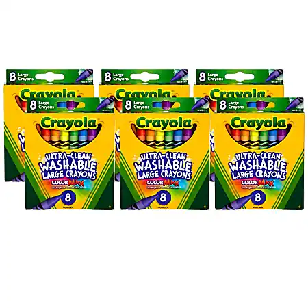 Fast Shipping Crayola Ultra-Clean Washable Crayons, Large Size, Assorted Colors, 8 Crayons Per Box, Set Of 6 Boxes