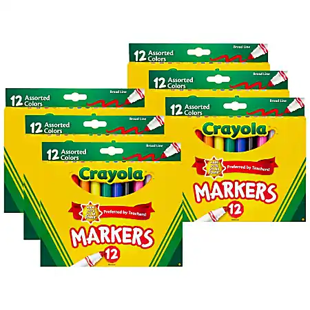 Crayola Broad Line Markers, Assorted, 12 Per Box, Set Of 6 Boxes Hassle-Free Returns