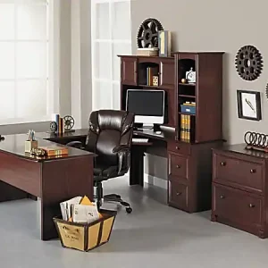Markdown Realspace&reg; Broadstreet 65"W U-Shaped Executive Corner Desk, Cherry
