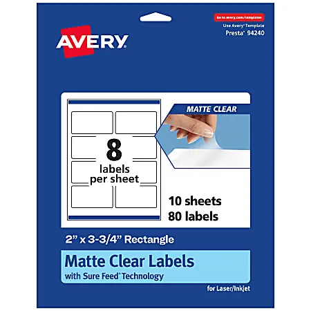 Avery&reg; Permanent Labels With Sure Feed&reg;, 94240-CMF10, Rectangle, 2" x 3-3/4", Matte Clear, Pack Of 80 Get Yours