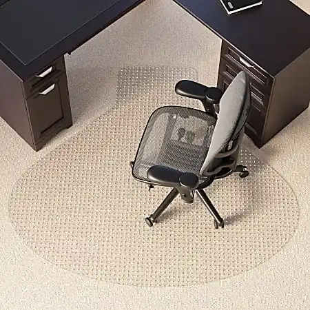 Realspace&trade; Low Pile Chair Mat For L-Shaped Workstations, 66" x 60", Clear Luxury