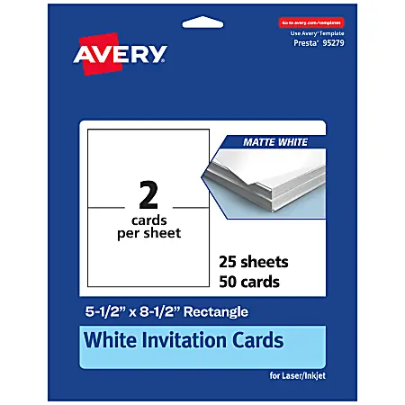 Markdown Avery&reg; Printable Invitation Cards, Rectangle, 5.5" x 8.5", Matte White, Pack Of 50