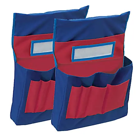 Pacon&reg; Chair Storage Canvas Pocket Charts, 18-1/2"H x 14-1/2"W x 2-1/2"D, Blue/Red, Pack Of 2 Charts While Supplies Last