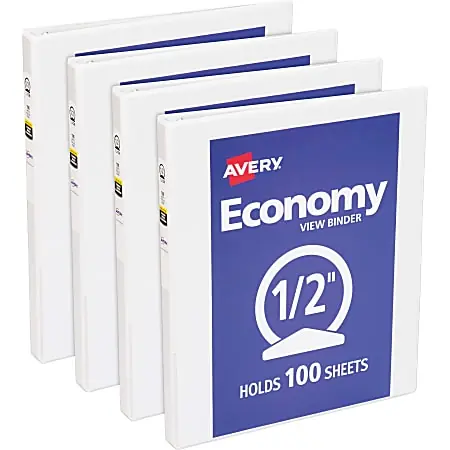 Luxury Avery&reg; Economy View Binder, 1/2" Ring, 8 1/2" x 11", White, Pack Of 4