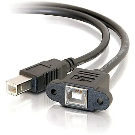 C2G 1.5ft Panel-Mount USB 2.0 B Female to B Male Cable - Type B Female USB - Type B Male USB - 1.5ft - Black Hassle-Free Returns