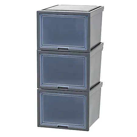 Hassle-Free Returns Iris® Storage Bins With Sliding Doors, 14-1/4" x 16-1/8", Gray, Set Of 3 Bins