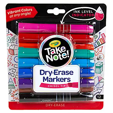Crayola Take Note! Dry Erase Markers, Chisel Tip, 12 Count Place Order