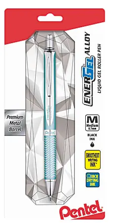 Authentic Pentel EnerGel Alloy RT Gel Pen, Medium Point, 0.7 mm, Turquoise Barrel, Black Ink