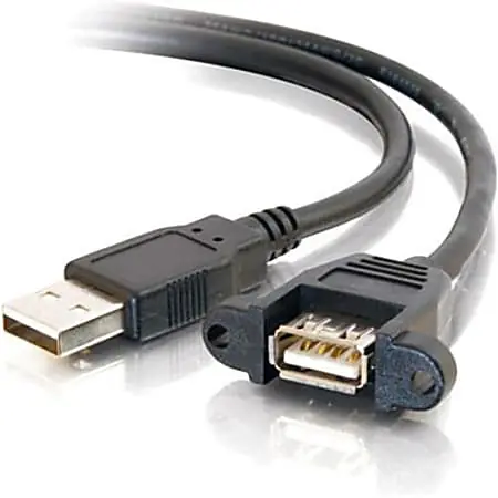 Instant Buy C2G 2ft Panel-Mount USB 2.0 A Male to A Female Cable - Type A Male USB - Type A Female USB - 2ft - Black