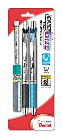 Pentel&reg; EnerGize Mechanical Pencils, Starter Set, 0.7 mm, Silver Barrel, Pack Of 2 Today Only