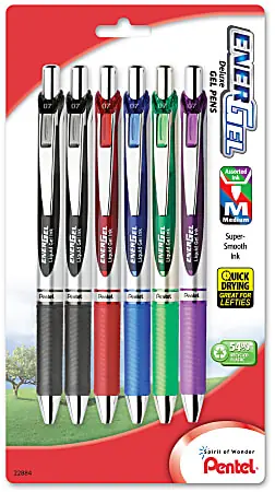 Don’t Miss Out Pentel&reg; EnerGel&trade; RTX Retractable Liquid Gel Pens, Medium Point, 0.7 mm, 54% Recycled, Silver Barrel, Assorted Ink Colors, Pack Of 6 Pens