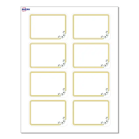 Mega Sale Avery&reg; Adhesive Name Badges, S00-EY8-PRFNB10, Rectangle, 2-1/3" x 3-3/8", Matte White, Preprinted Double Gold Border with Florals Design, Pack Of 80
