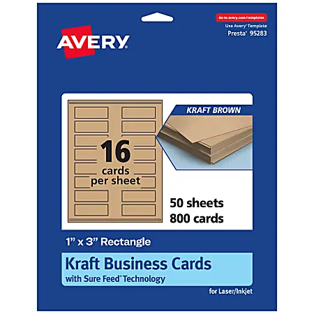 Deal Avery&reg; Printable Mini Business Cards With Sure Feed&reg; Technology, Print-To-The-Edge, 1"x3", Kraft Brown, Pack Of 800