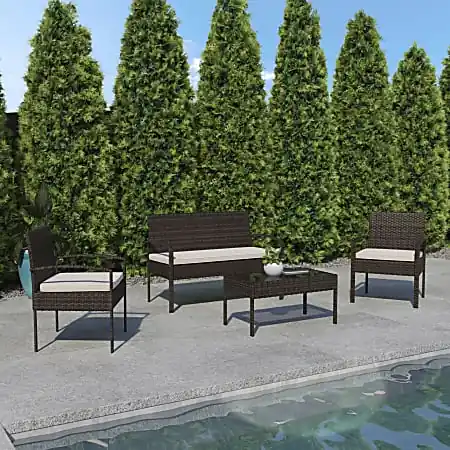 Flash Furniture Aransas Series Steel 4-Piece Patio Set, Beige/Brown Today Only