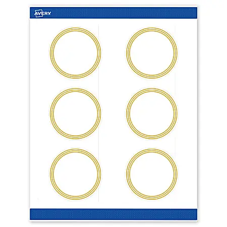 Avery&reg; Print-To-The-Edge Labels & Sure Feed&reg;, S00-DHH-PRWMP10, 3" Round, Matte White, Preprinted Multi-Lined Gold Border Design, Pack Of 60 New Arrival