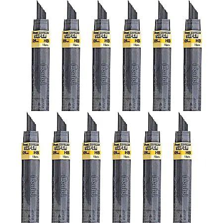 Pentel Super Hi-Polymer Leads - 0.9 mm , Bold Point - HB - Black Lead - 15/Tube - 12 / Box Deal
