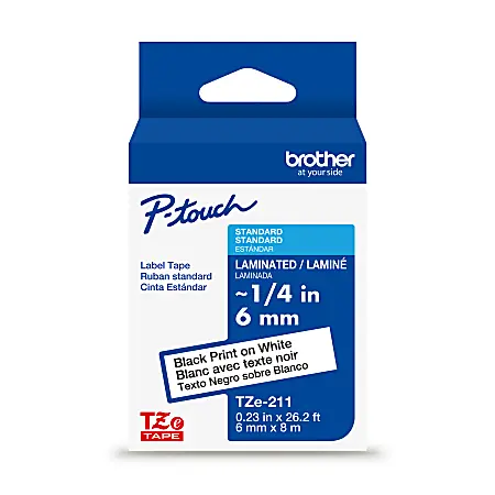 Brother P-touch TZe211 Laminated Label Tape, 1/4" x 26.2 ft (6mm x 8m),Black on White Seasonal Sale