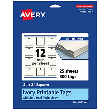 Cheap Avery&reg; Printable Tags With Sure Feed&reg; Technology, Print-To-The-Edge, 2"x2", Matte Ivory, Pack Of 300