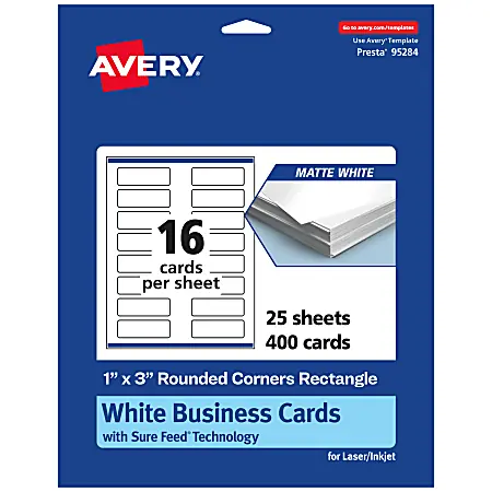 Avery&reg; Printable Rounded Corner Mini Business Cards With Sure Feed&reg; Technology, Print-To-The-Edge, 1"x3", Matte White, Pack Of 400 Top Rated