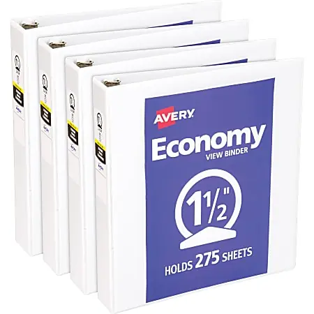 Deal Avery&reg; Economy View Binder, 1 1/2" Ring, 8 1/2" x 11", White, Pack Of 4