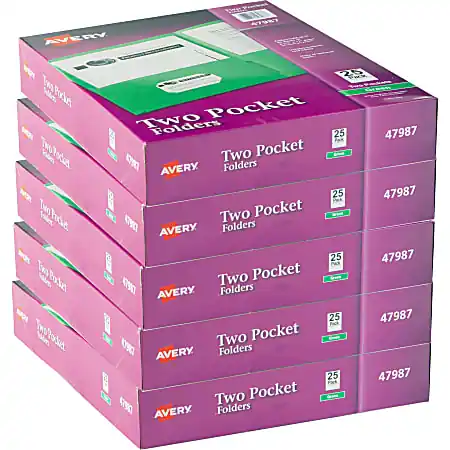 Fast Shipping Avery&reg; Letter Pocket Folder - 8 1/2" x 11" - 40 Sheets Capacity - 2 Internal Pocket(s) - Embossed Paper - Green - Embossed - 25/Box - 5 / Carton