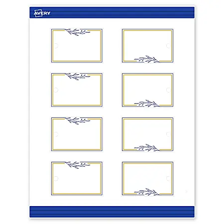 Avery&reg; Print-To-The-Edge Tags With Sure Feed&reg;, S00-DNQ-PRMWT10, 2" x 3", Matte White, Preprinted Gold & Navy Border with Floral Design, Pack Of 80 Discount