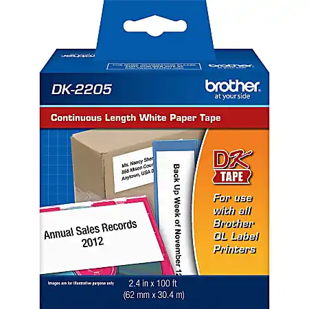 Brother DK-2205 Continuous-Feed Paper Roll Permanent Address Labels, Black On White, 2 7/16" x 100' Low Price